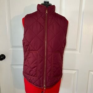 J Crew Mercantile Puffer Quilted Vest Burgundy Womens Small Full Zip
